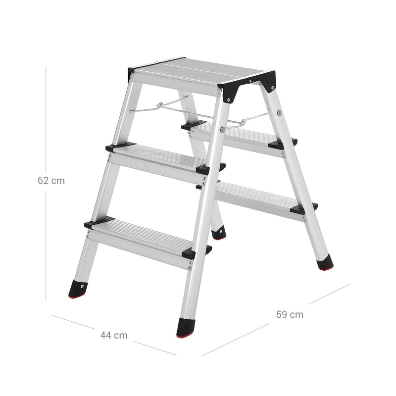 Scara Aluminiu, Scara pentru Gospodarie, Usoara 3 kg, Scara Pliabila Multifunctionala cu Trepte pe Ambele Parti, 2 x 3 Trepte, SONGMICS