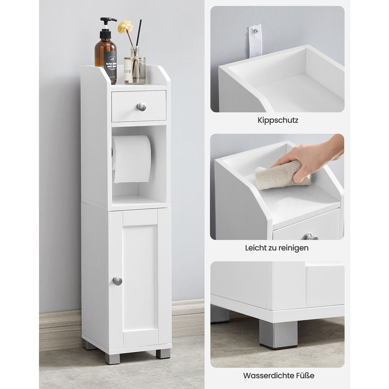 Cabinet Toaleta, Cabinet pentru Baie, Etajera pentru Baie cu Raft Reglabil, Picioare Waterproof, Potrivit pentru Spatii Mici, Alb., VASAGLE