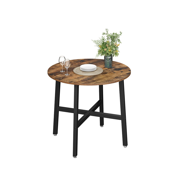 Masa dining , masa de bucatarie rotunda, pentru camera de zi, birou, 80 x 75 cm (Diametru x inaltime), stil industrial, maro rustic si negru, VASAGLE