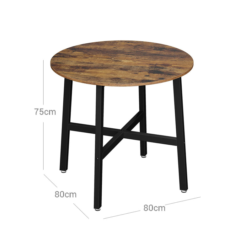 Masa dining , masa de bucatarie rotunda, pentru camera de zi, birou, 80 x 75 cm (Diametru x inaltime), stil industrial, maro rustic si negru, VASAGLE