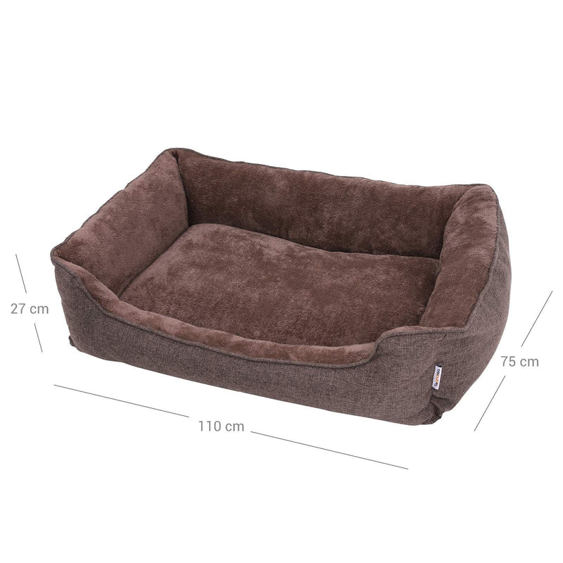 Pat pentru caini , pat pentru animale de companie cu aspect de in, canapea pentru caini cu margini ridicate, baza antiderapanta, husa detasabila si lavabila, XL, pentru caini mari, 110 x 75 x 27 cm, gri deschis FEANDREA