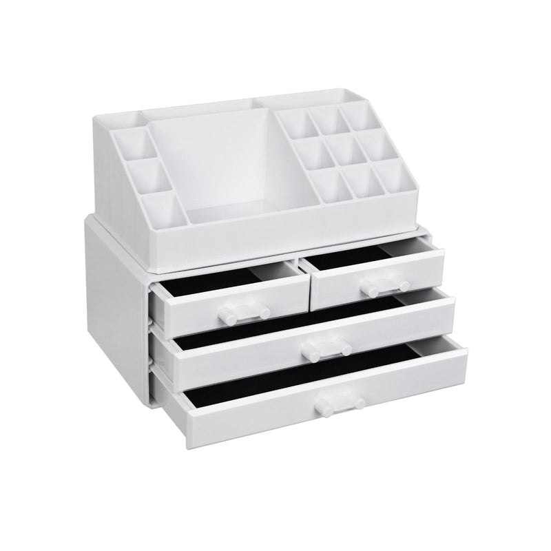 Organizator Cosmetice, Suport de Depozitare pentru Machiaj cu 4 Sertare si 16 Compartimente de Dimensiuni Diferite, Pernite Antiderapante, pentru Machiaj si Accesorii de Bijuterii, Alb SONGMICS