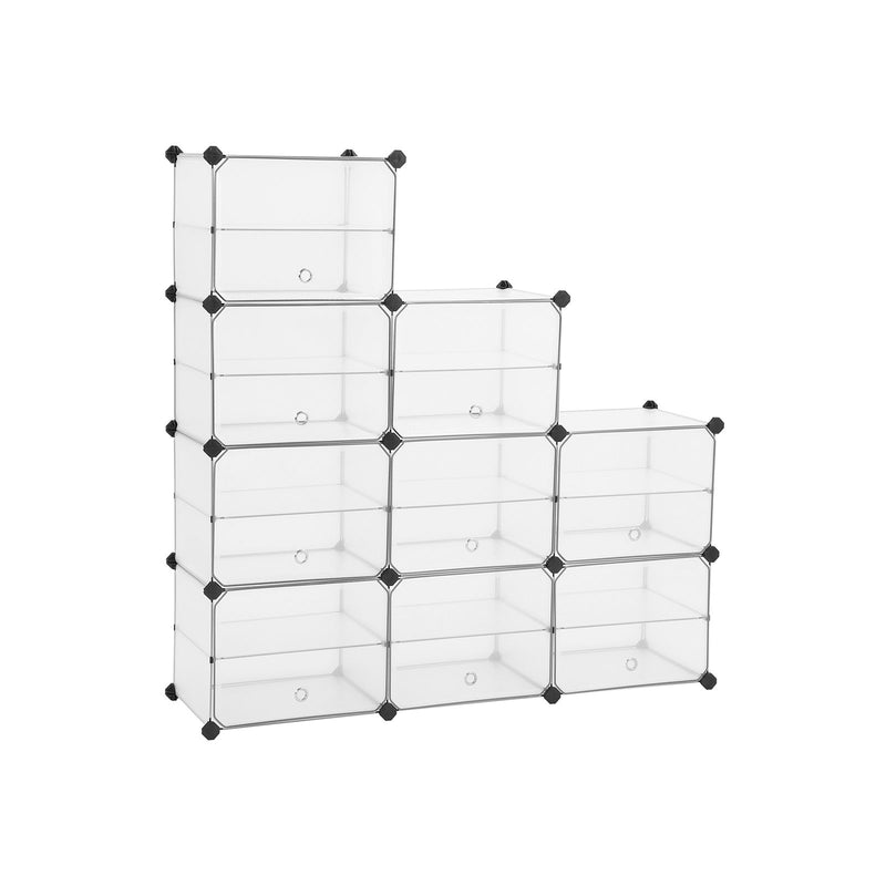 Raft Cubic cu Usi, Raft pentru Pantofi, Unitate de Organizare din Plastic cu Separatoare, Cuie de Cauciuc Incluse, pentru Garderoba, Sufragerie, Dormitor, Alb SONGMICS