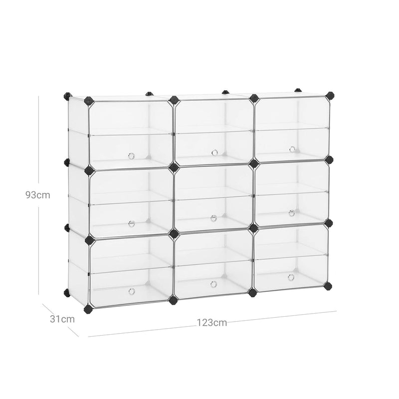 Raft Cubic cu Usi, Raft pentru Pantofi, Unitate de Organizare din Plastic cu Separatoare, Cuie de Cauciuc Incluse, pentru Garderoba, Sufragerie, Dormitor, Alb SONGMICS