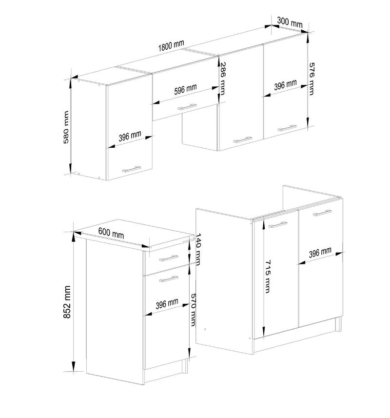 Set mobila de bucatarie Oliwia 1.8m gri alb