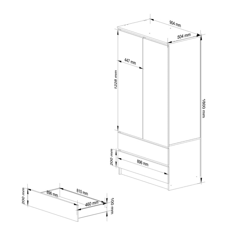 Dulap haine S90 2D 2SZ CLP negru