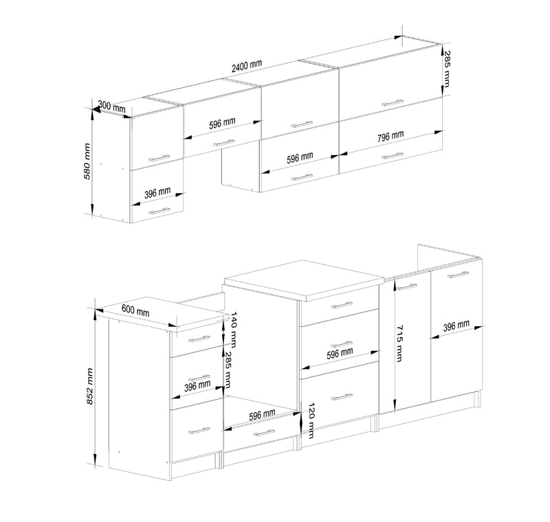 Set mobilier de bucatarie Oliwia G2 2.4M alb-gri beton