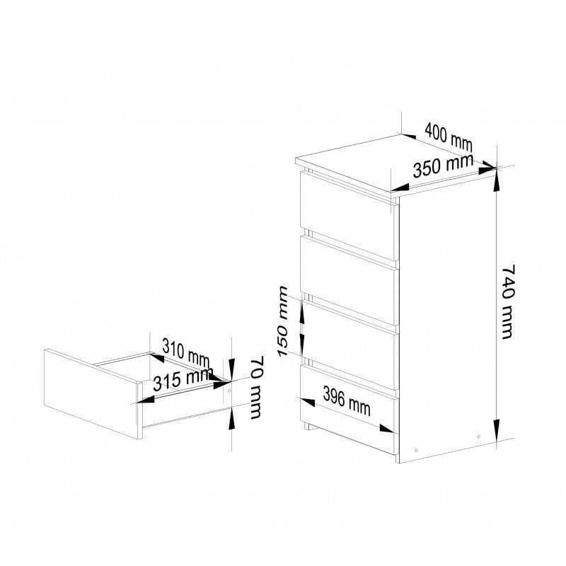 Comoda cl4  cu 4 sertare stejar sonoma 74 x 40 x 35 cm