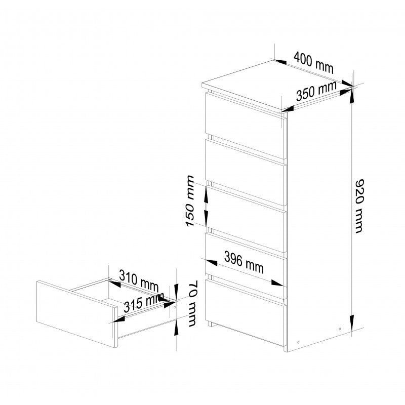 Comoda cl5 cu 5 sertare stejar sonoma 92 x 40 x 35 cm