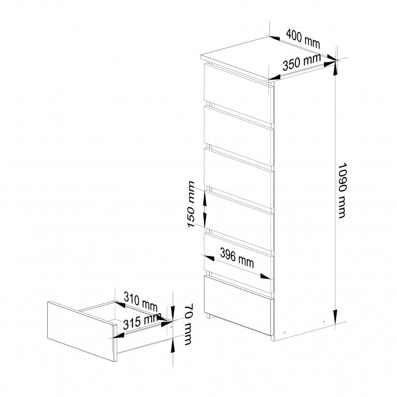 Comoda cl6 cu 6 sertare alba / dab sonoma