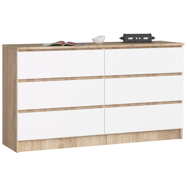 Comoda k140 cu 6 sertare 138 x 77 x 40 cm stejar - alb