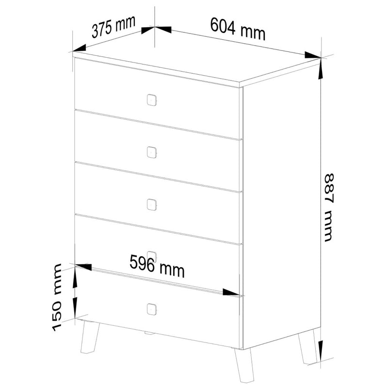 Comoda cu 5 sertare crem casmir 60x89x37