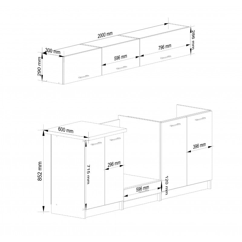 Set mobilier de bucatarie Oliwia G1 2.0M alb-gri beton