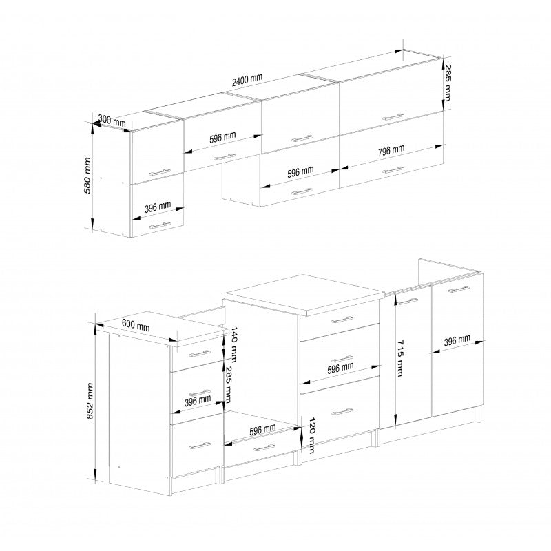 Set mobilier de bucatarie Oliwia G2 2.4M alb-gri beton