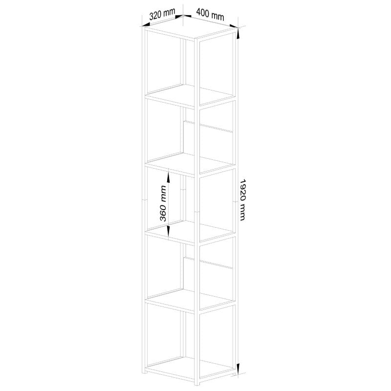 Raft metalic cu 6 polite Loft de 40 cm, negru - stejar sonoma, 192 x 40 x 32 cm