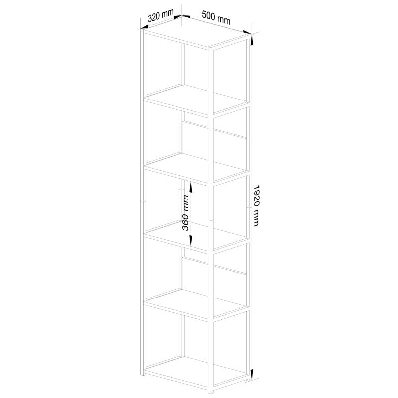 Raft metalic Loft 500, cu 6 rafturi, negru - stejar craft, 192 x 50 x 32 cm