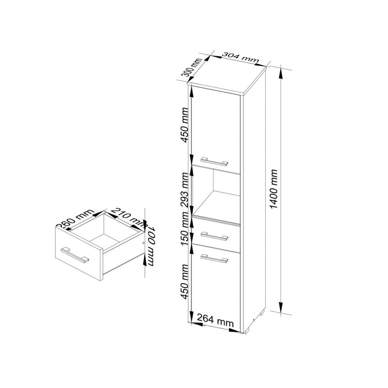 Dulap de baie Fin cu 2 usi si 1 sertar 30 x 140 x 30 cm alb