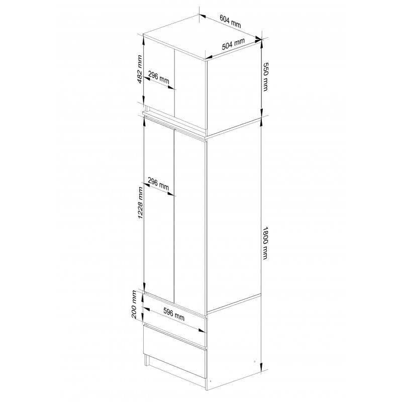 Dulap haine cu extensie cu 4 usi si 2 sertare alb - gri lucios, 60 x 234 x 51 cm