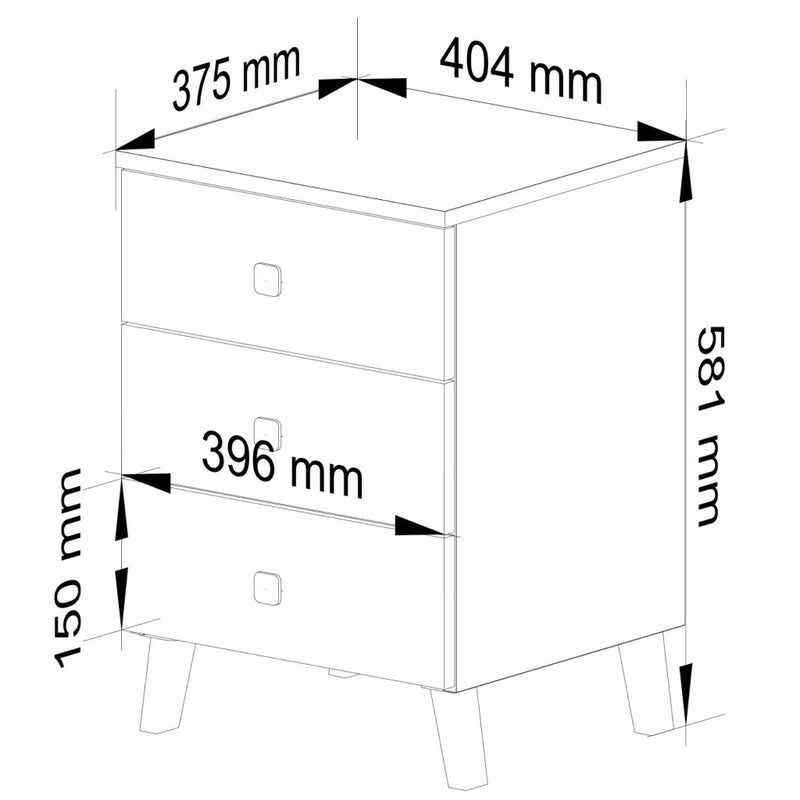 Comoda cu 3 sertare crem casmir 40x58x37