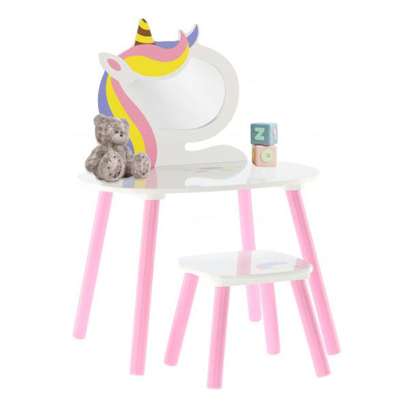 Masa de toaleta machiaj cu taburet si oglinda pentru copii - model unicorn