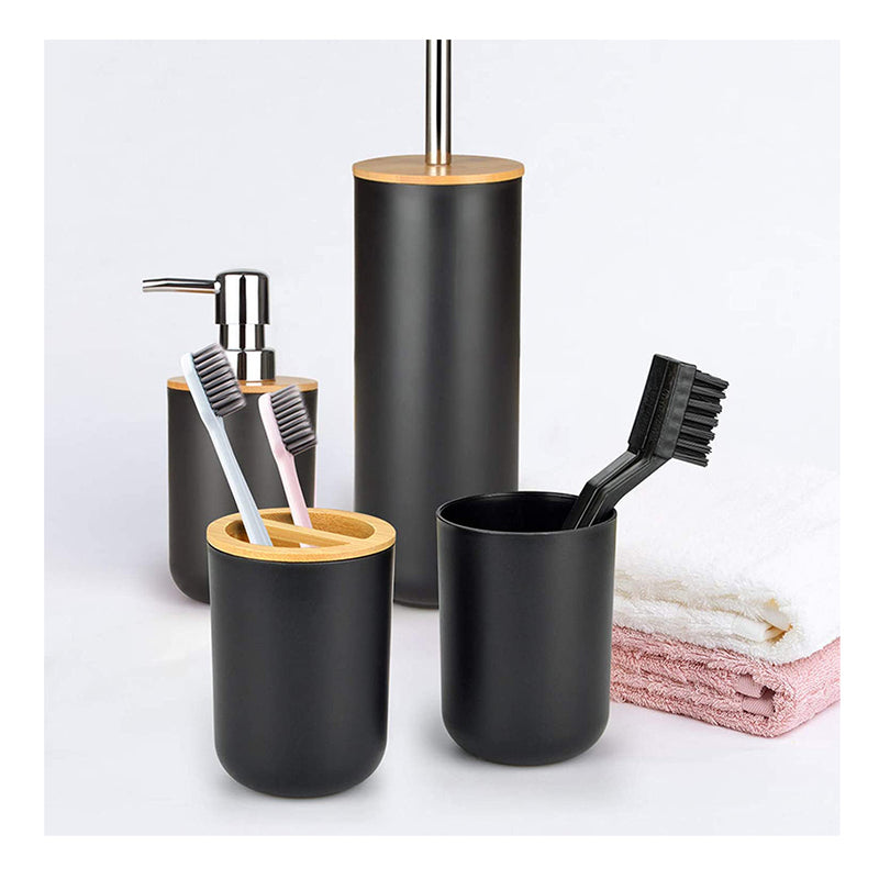 ﻿Set pentru baie cu 6 accesorii - negru - bambus - timor