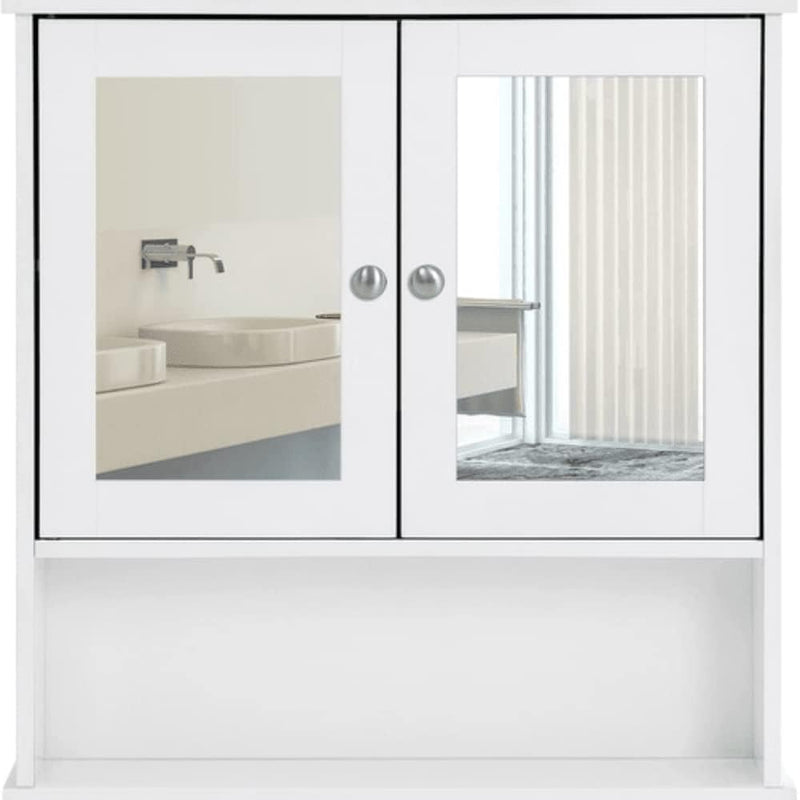 Dulap baie cu oglinda 2 usi alb, 56x13x58 cm