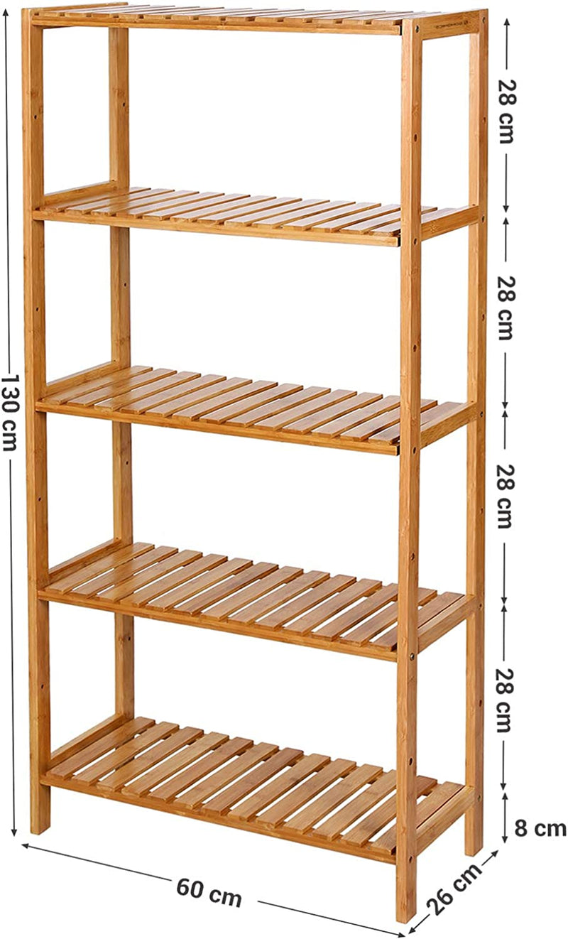 Raft de baie Songmics din bambus cu 5 polite 60 x 26 x 130 cm