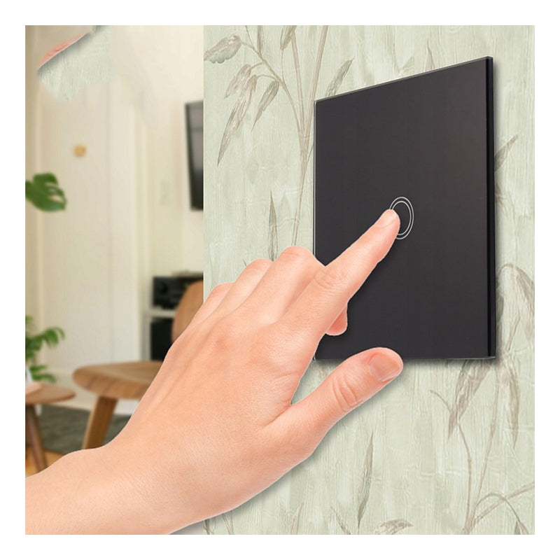 Intrerupator smart simplu wireless cu touch din sticla neagra