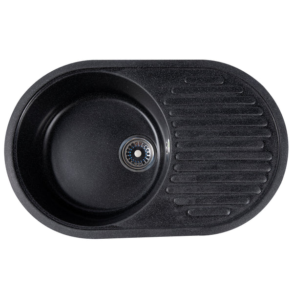 Chiuveta ovala de bucatarie picurator Ecostone 720x455mm, material compozit, neagra