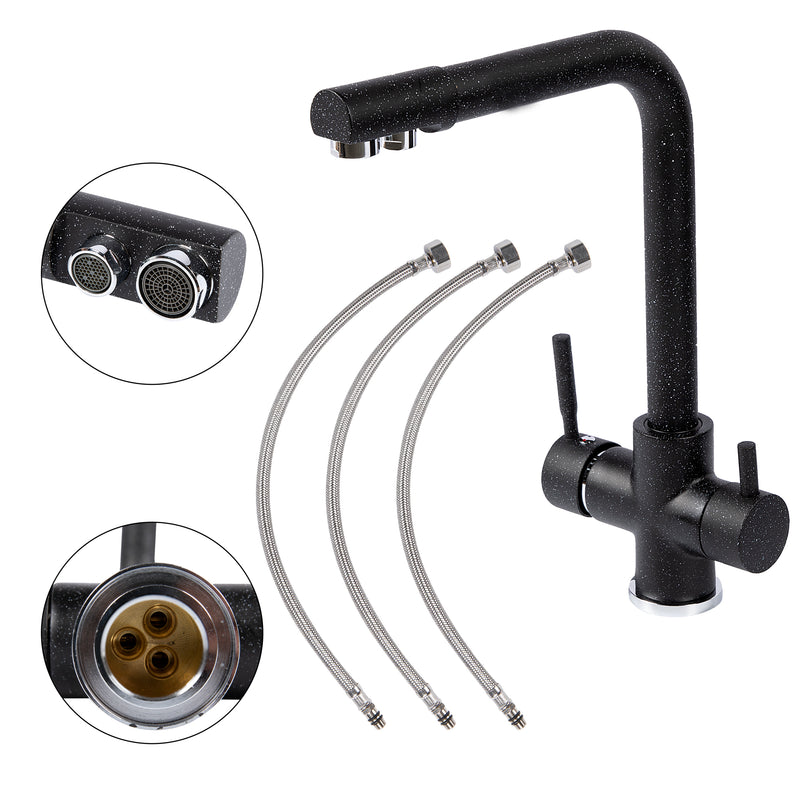 Baterie bucatarie Ecostone 3 cai pentru filtru apa, osmoza inversa, negru mat