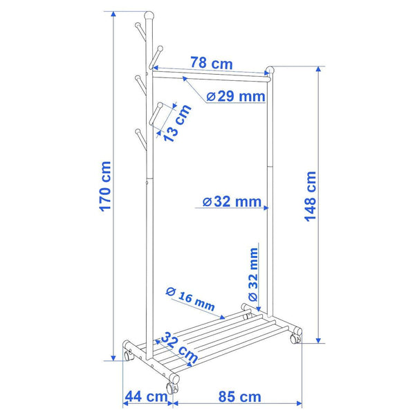 Suport mobil imbracaminte Sila 85 x 170 x 44 negru