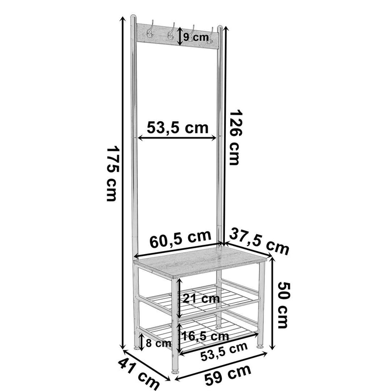 Cuier cu banca si pantofar Bergen 59 x 175 x 41 negru, stejar