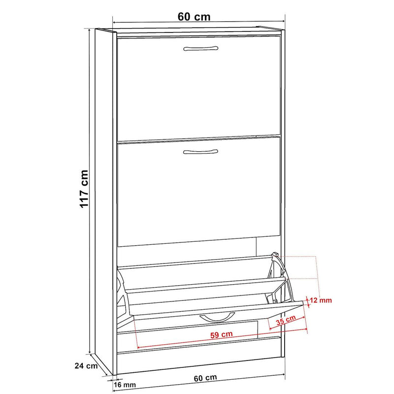 Pantofar cu 3 sertare Kinga 63 x 117 x 24 stejar