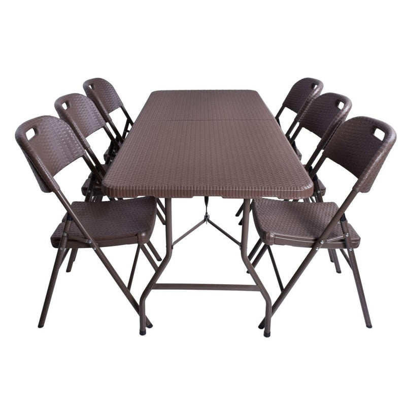 Set camping masa si 6 scaune pliante Rattan 74 x 74.5 x 180 maro