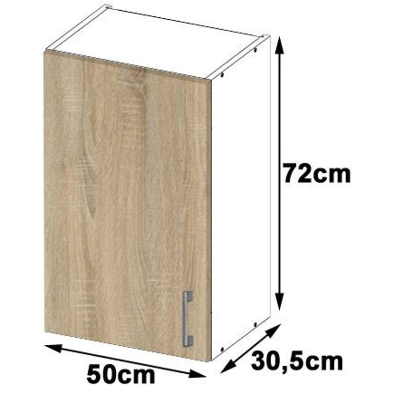 Dulap de bucatarie Lima suspendat cu 1 usa si 2 rafturi 50 x 72 x 30.5 cm alb, sonoma