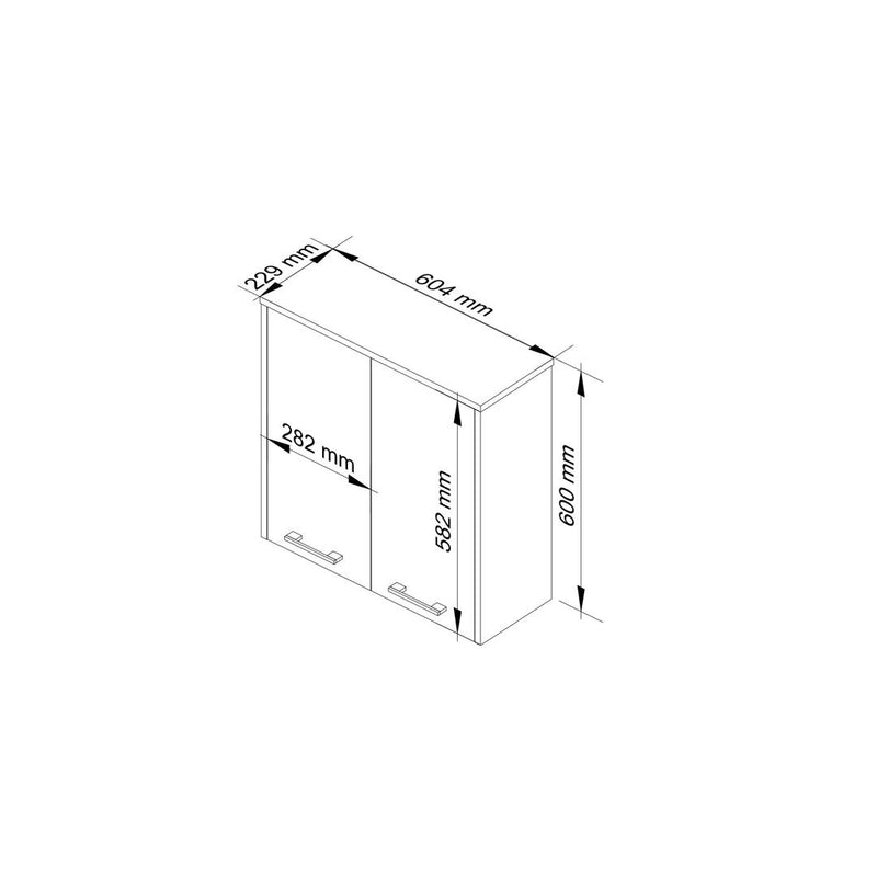 Dulap de baie suspendat cu 2 usi si 2 rafturi 60 x 60 x 22.5 cm alb, negru lucios