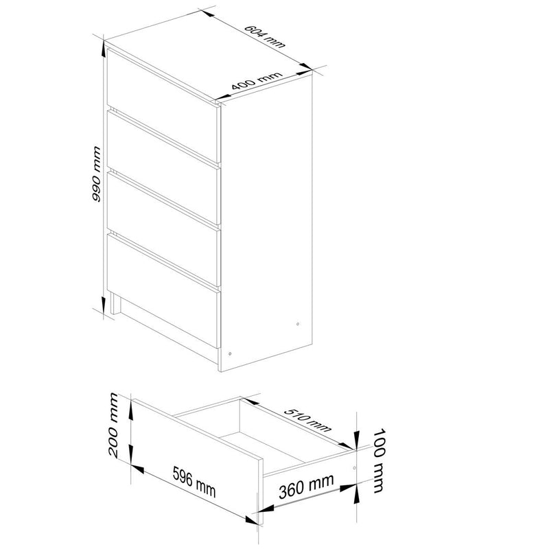 Comoda cu 4 sertare 60 x 99 x 40 cm alb, gri