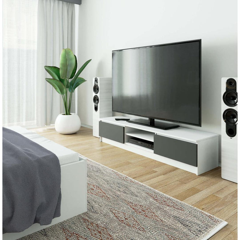 Comoda TV cu 2 usi 2 rafturi 160 x 33 x 40 cm alb, gri