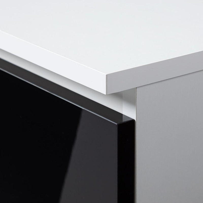 Birou calculator stanga Piksel cu 1 usa 1 sertar si suport pentru tastatura 90 x 77 x 50 cm alb, negru lucios