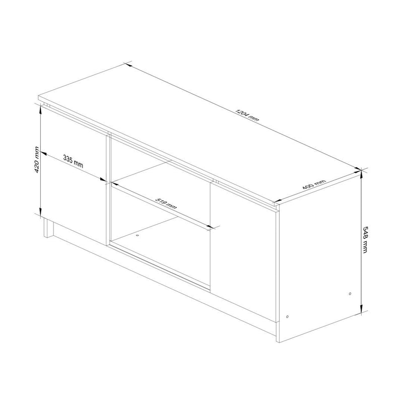 Comoda TV cu 2 usi si 2 rafturi 120 x 55 x 40 cm stejar, gri