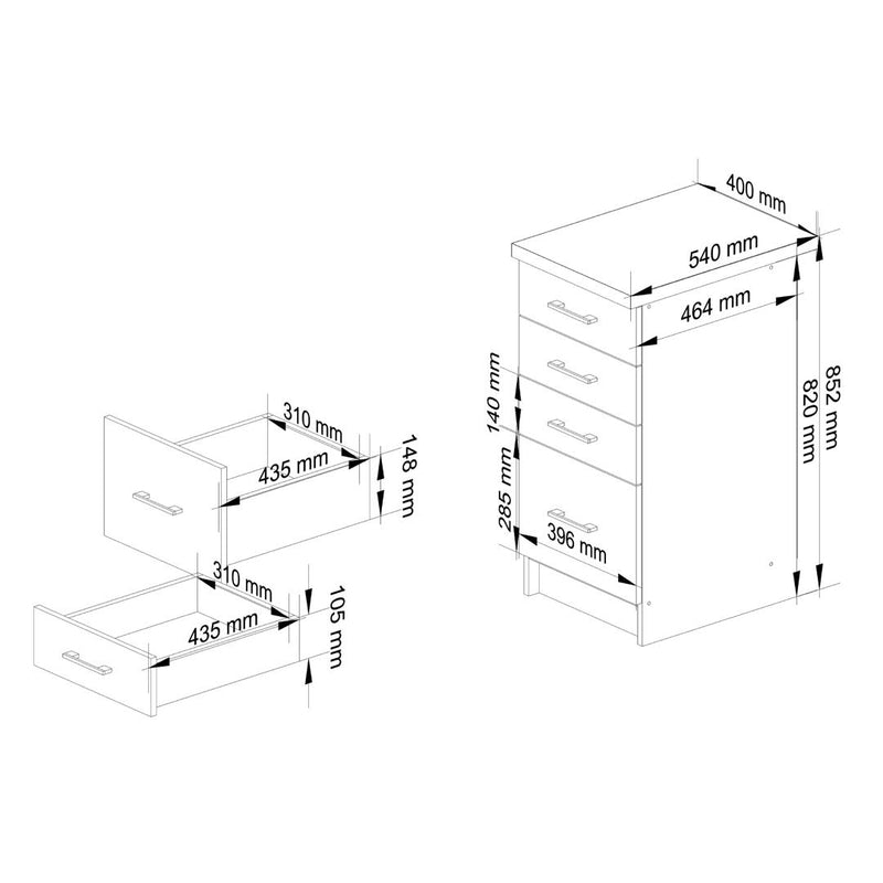 Dulap baza de bucatarie Lima cu 4 sertare 40 x 46 x 82- 85 cm alb, sonoma