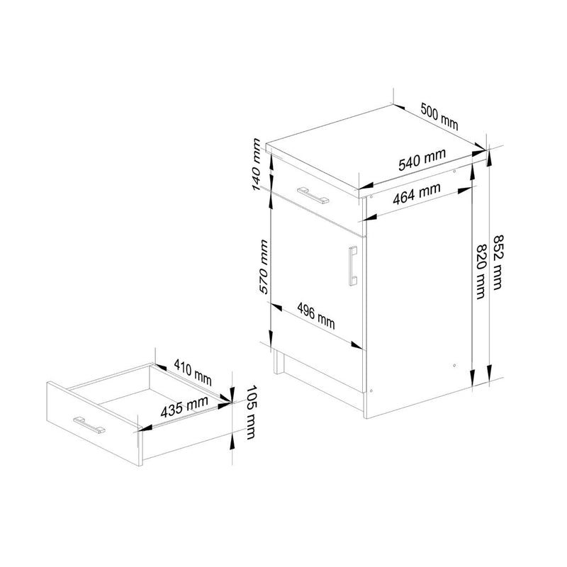 Dulap de bucatarie Lima cu 1 usa si 1 sertar 50 x 82 x 44.5 cm alb, sonoma