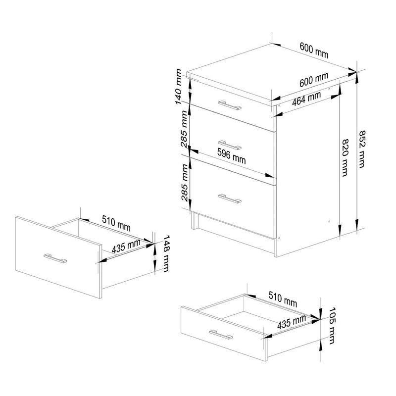 Dulap baza de bucatarie Oliwia cu 3 sertare 60 x 46 x 82- 85 cm alb