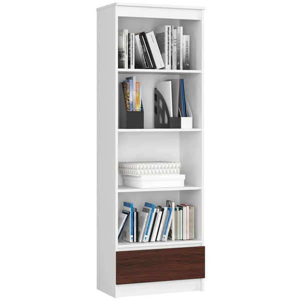 Biblioteca cu 1 sertar 4 rafturi 60 x 180 x 35 alb, wenge