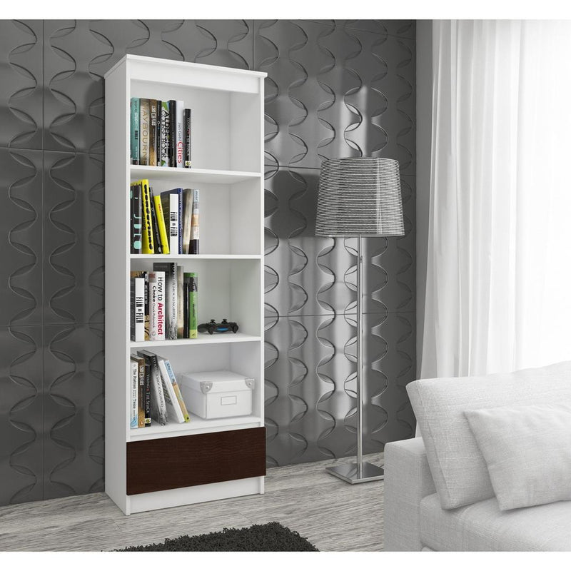 Dulap biblioteca cu 4 rafturi si 1 sertar 60 x 180 x 35 cm alb, wenge