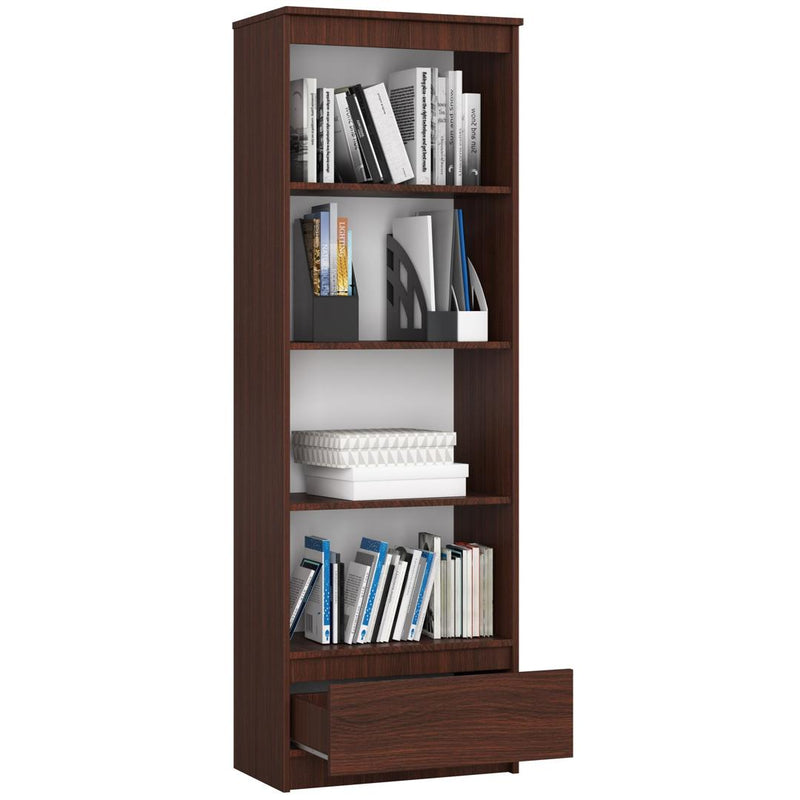 Dulap biblioteca cu 4 rafturi si 1 sertar 60 x 35 x 180 cm wenge