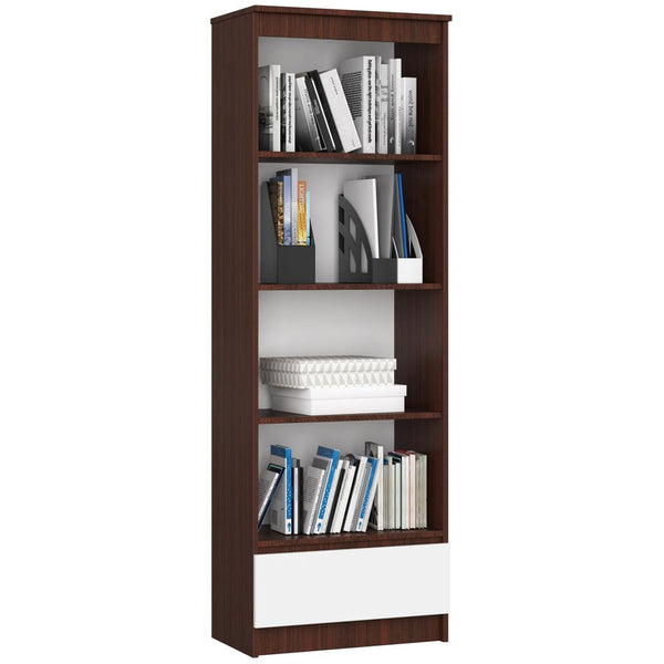 Biblioteca cu 1 sertar 4 rafturi 60 x 180 x 35 wenge, alb