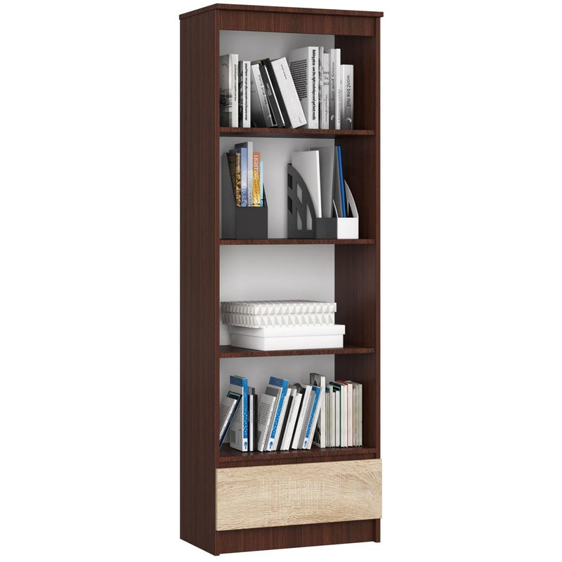 Biblioteca cu 1 sertar 4 rafturi 60 x 180 x 35 wenge, stejar