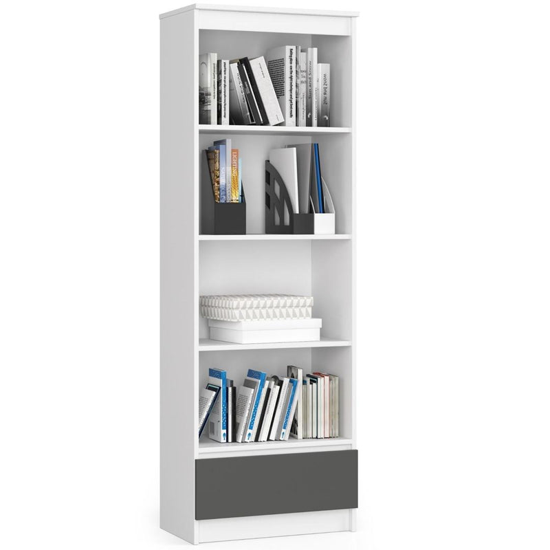 Biblioteca cu 4 rafturi si 1 sertar 60 x 180 x 35 alb, gri