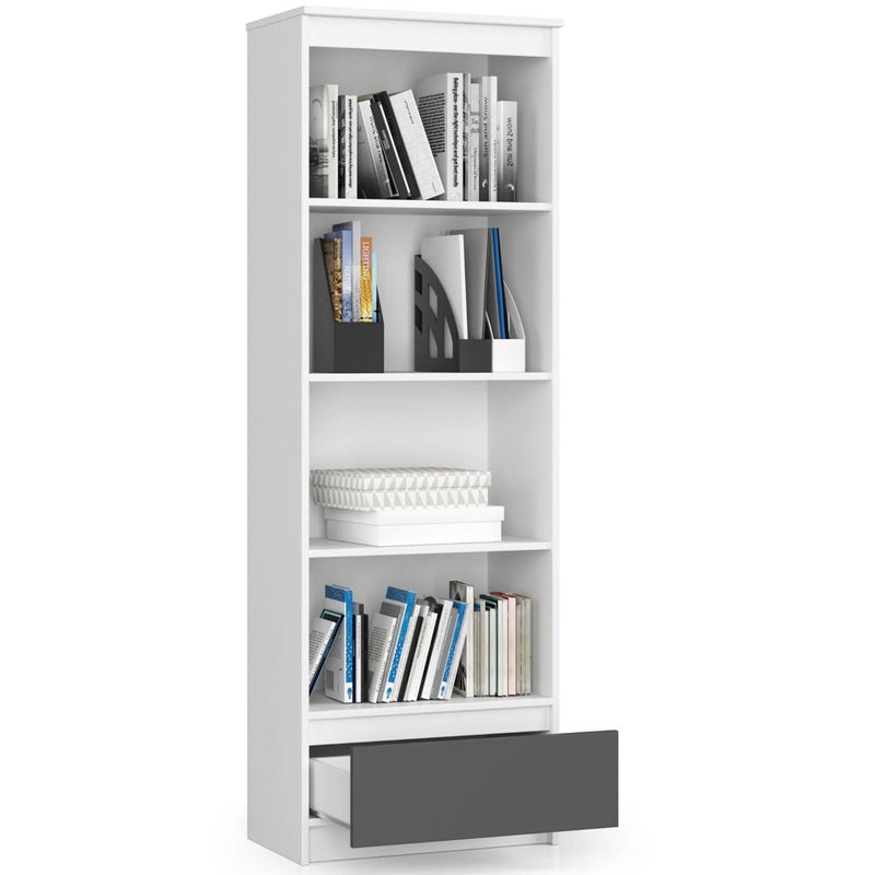 Dulap biblioteca cu 4 rafturi si 1 sertar 60 x 35 x 180 cm alb, gri